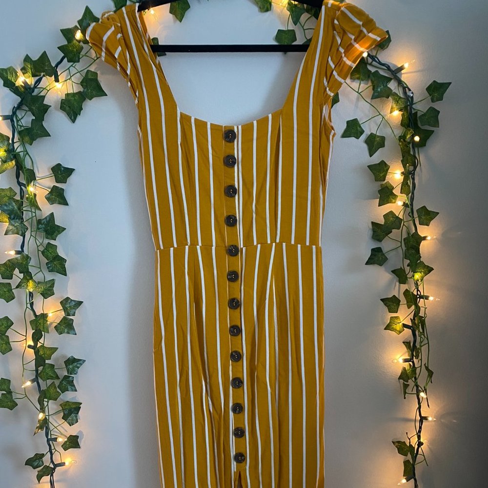 Striped Orange Midi Dress with Cut-Out Back